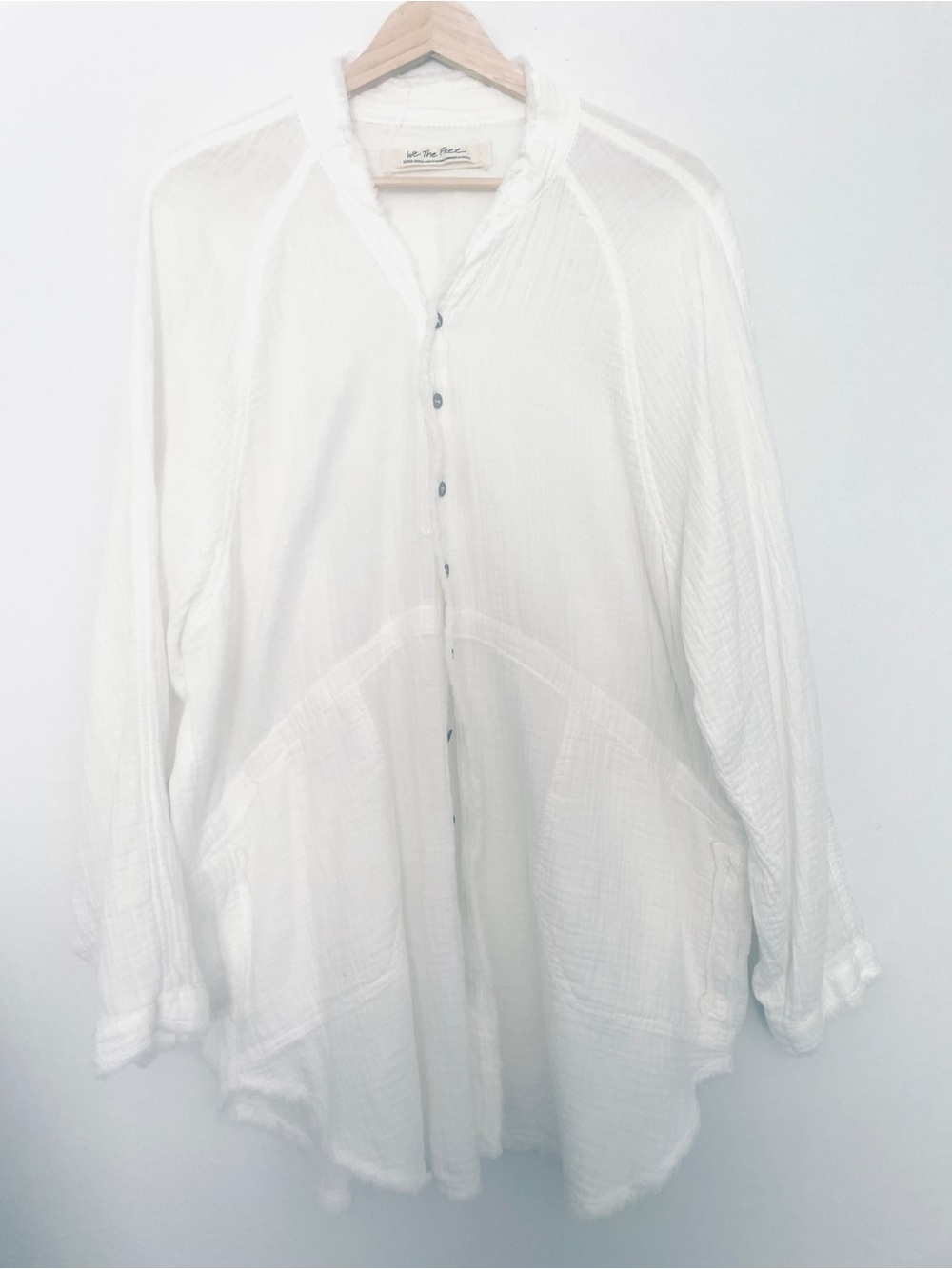 We the Free Lightweight White 100% cotton oversized long sleeve tunic blouse XS